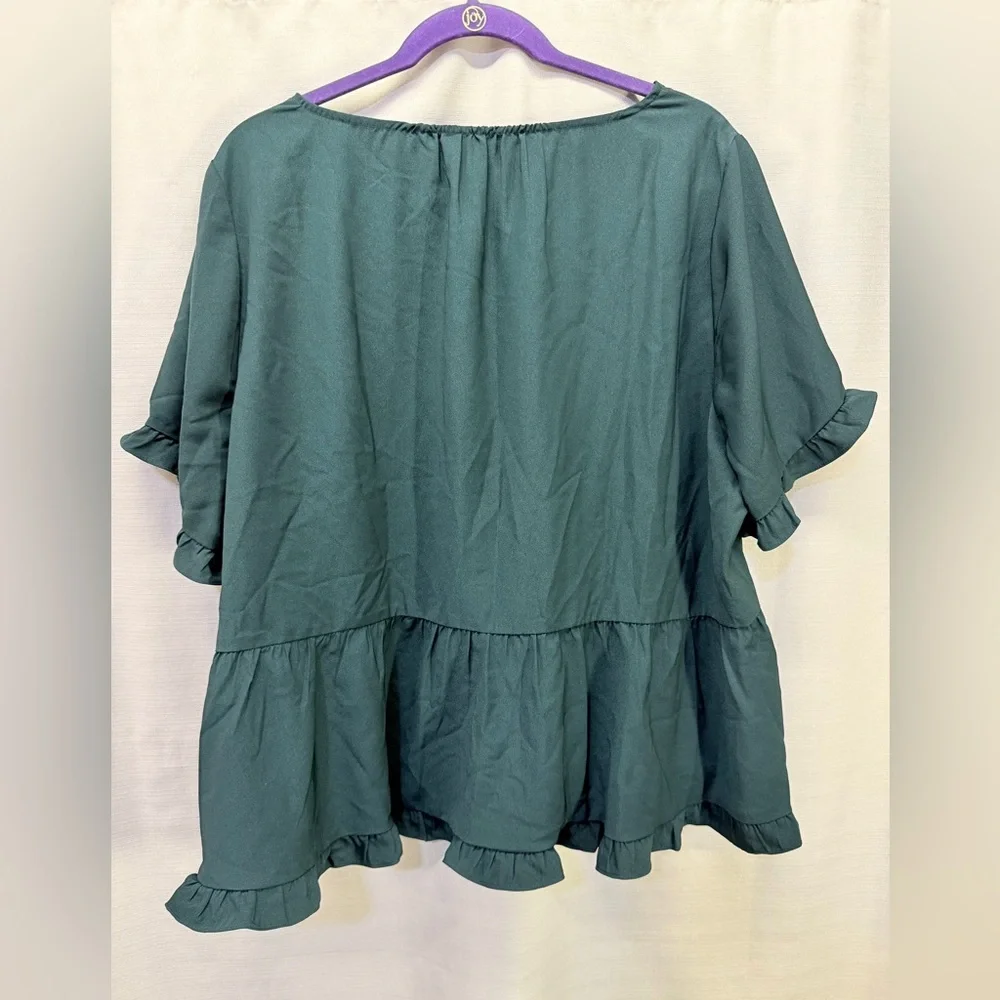 Madewell Stanza Green Ruffle Hem Tunic Short Sleeve Pullover Blouse Sz 3X